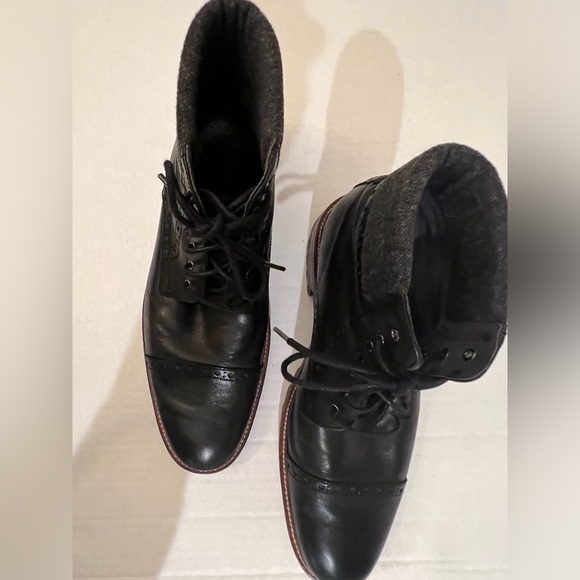 JOHNSTON & MURPHY MENS 12 M BLACK STRATFORD  CAP TOE LEATHER BOOT - Picture 1 of 8